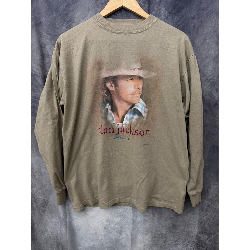 Vintage 2002 Alan Jackson Drive Tour Shirt Mens Medium Long Sleeve Tan Country